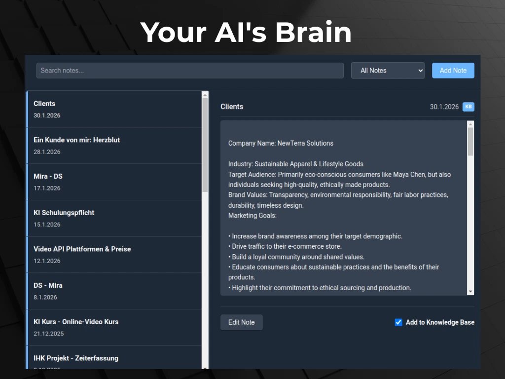 Swipeer Local AI Brain Interface showing dedicated knowledge spaces for different projects